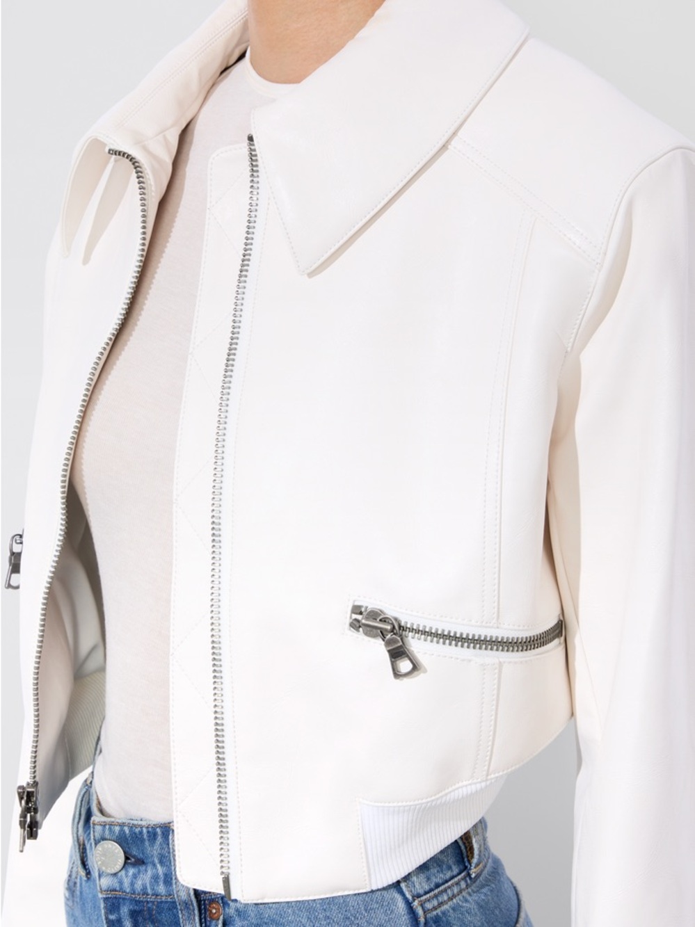 New ALICE + OLIVIA Hyde Cropped Vegan Jacket, Large (10), Off White - Picture 4 of 8